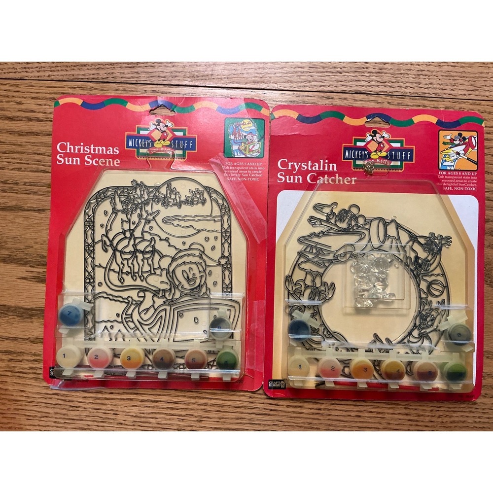 Vintage Disney Mickeys Stuff Christmas Sun Scene & Crystalin Sun Catcher Kits